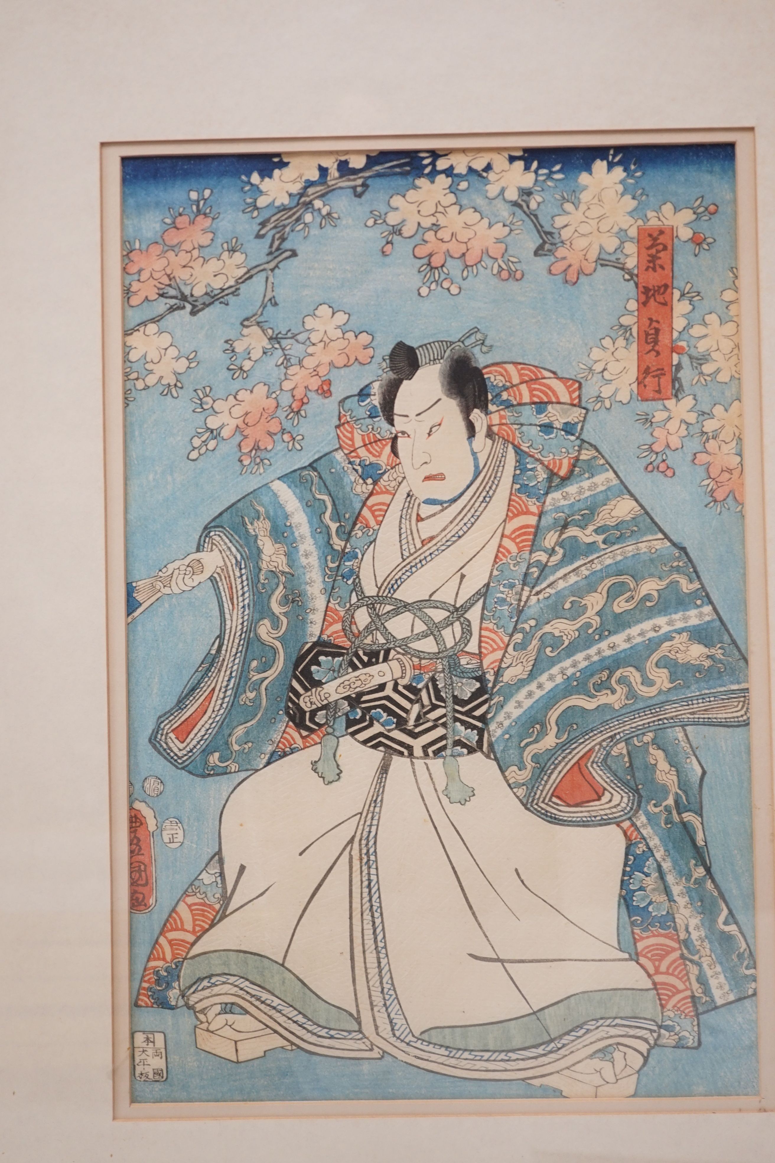 Kunisada, pair of woodblock prints, Actors as Samurai, 35 x 24cm